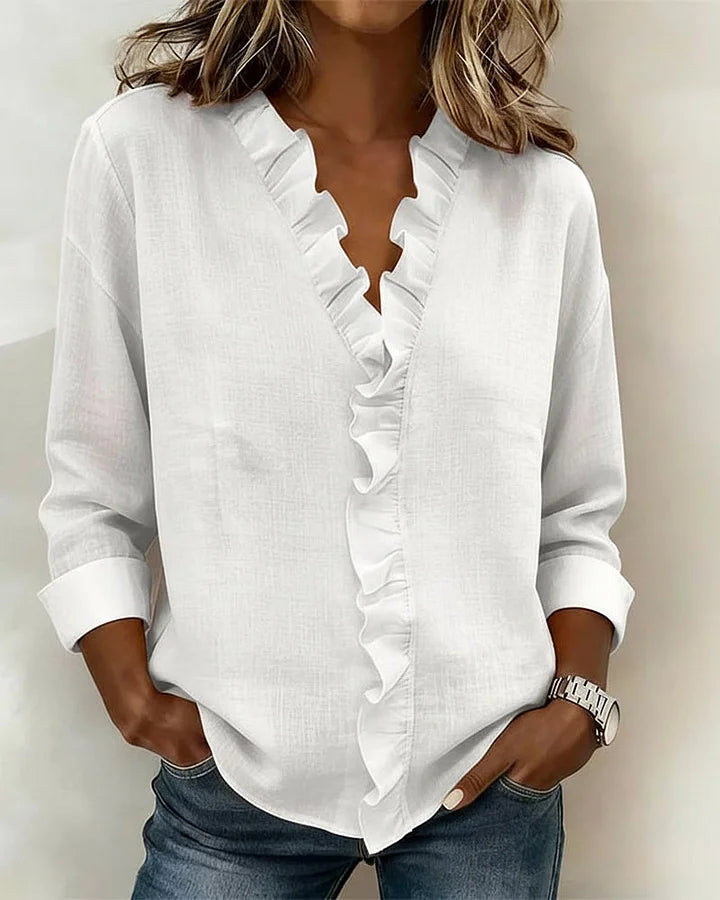Indira™ Ruffle V-Neck Blouse