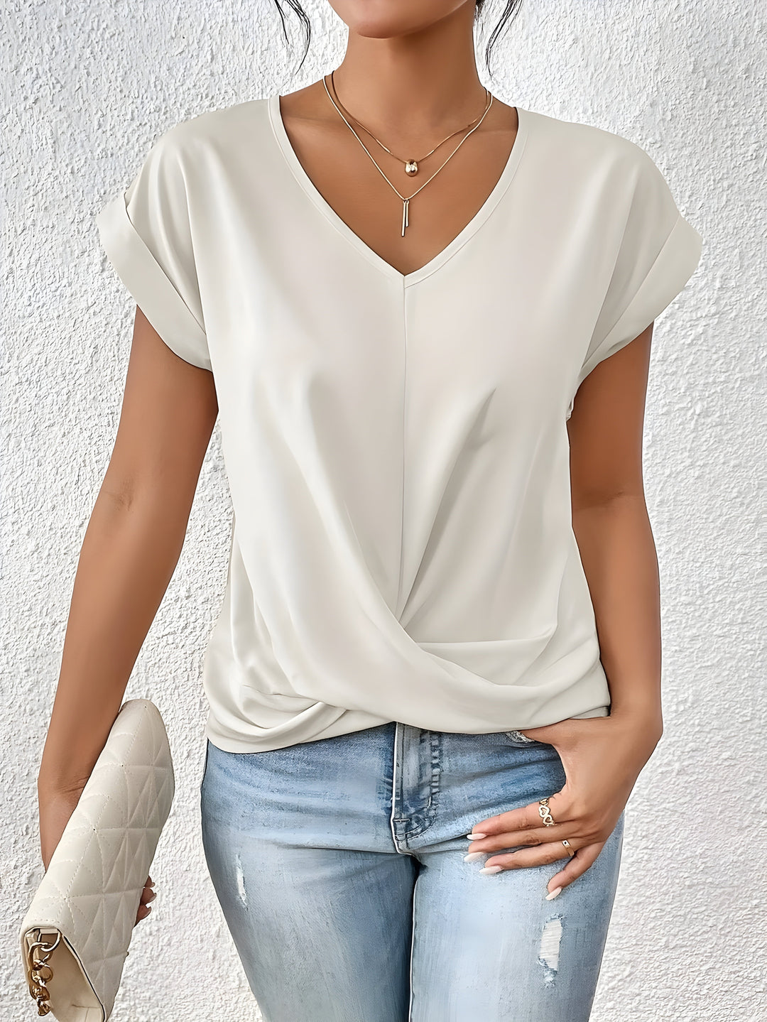 Valeria™ V-neck Shirt with Lace Accent