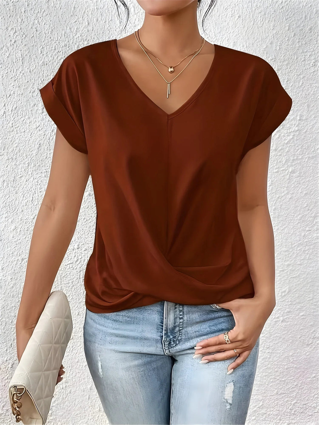 Valeria™ V-neck Shirt with Lace Accent