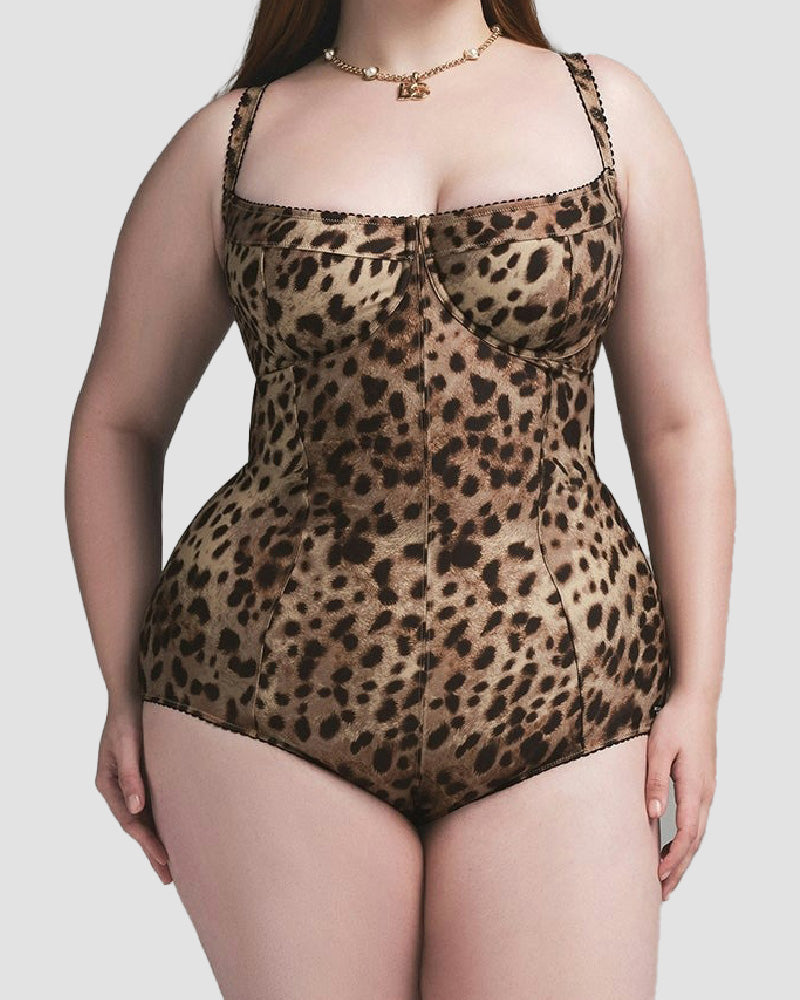 Victoria™ Sexy Leopard Picot Trim Bodysuit