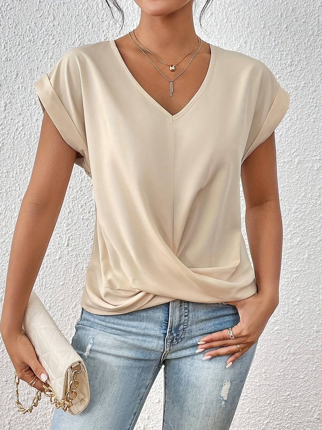 Valeria™ V-neck Shirt with Lace Accent