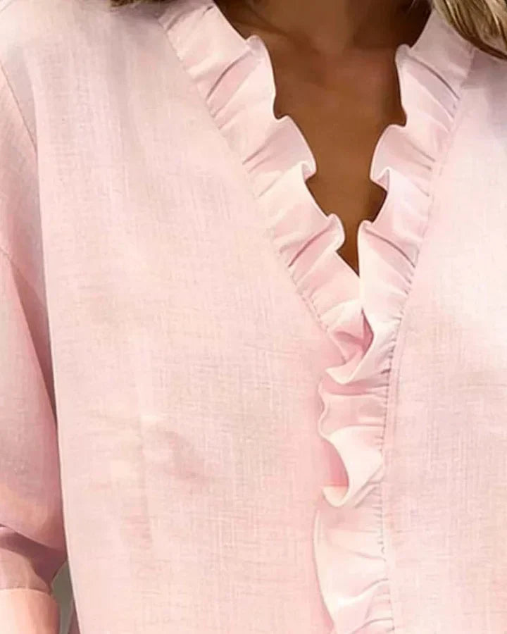 Indira™ Ruffle V-Neck Blouse