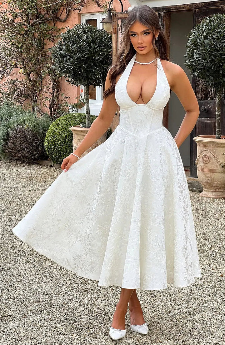 Ara™ Elegant Midi Dress with Halter Neckline