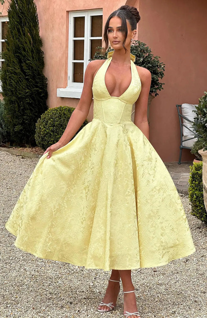 Ara™ Elegant Midi Dress with Halter Neckline