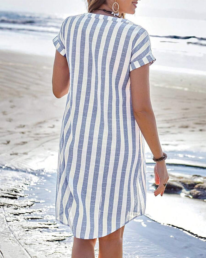 Elonie™ Striped Shirt Dress with Elegant Cut