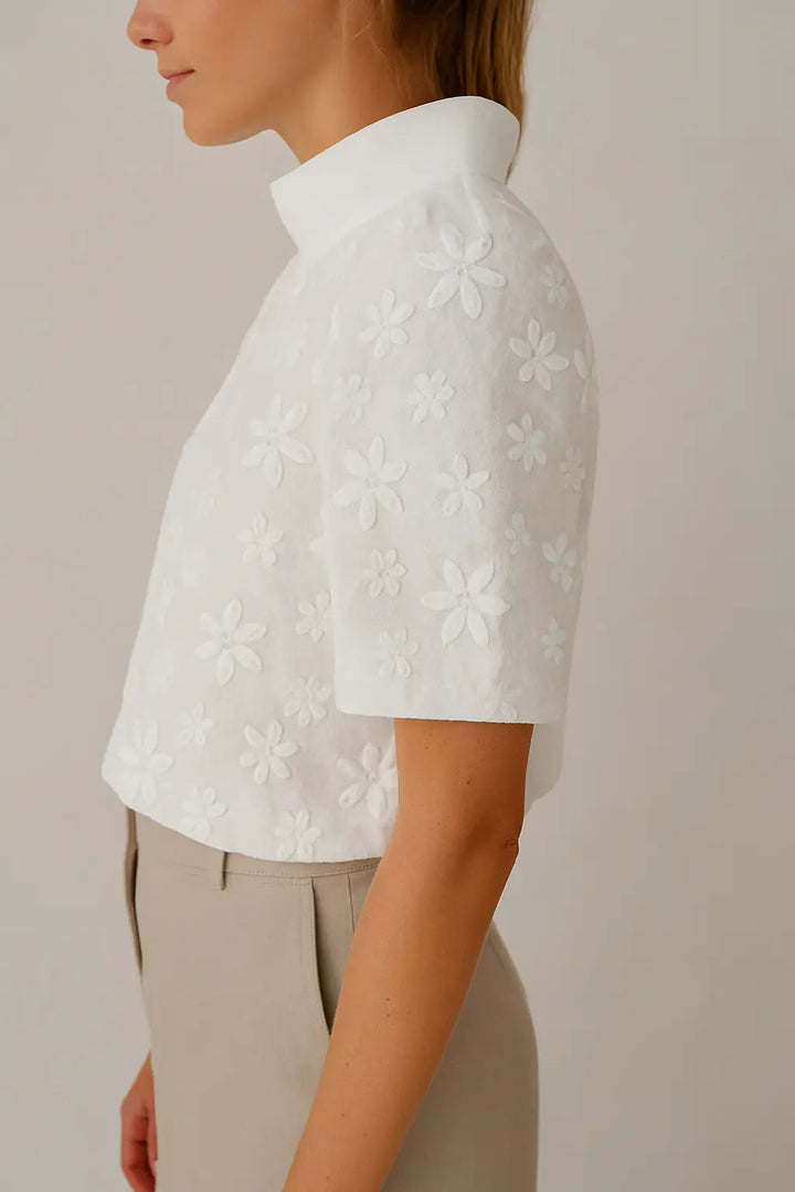 Léana™ embroidered blouse with high collar