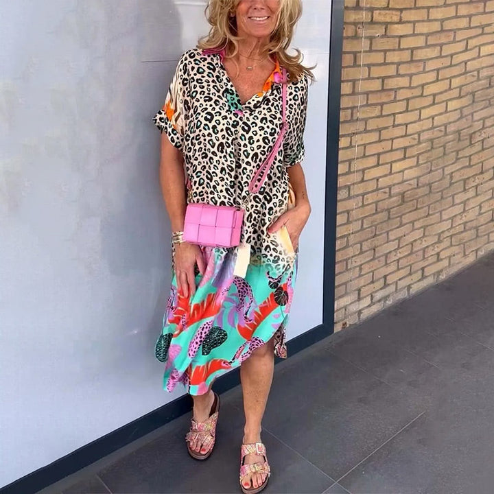 Lena™ Korte damesjurk met casual luipaardpatroon