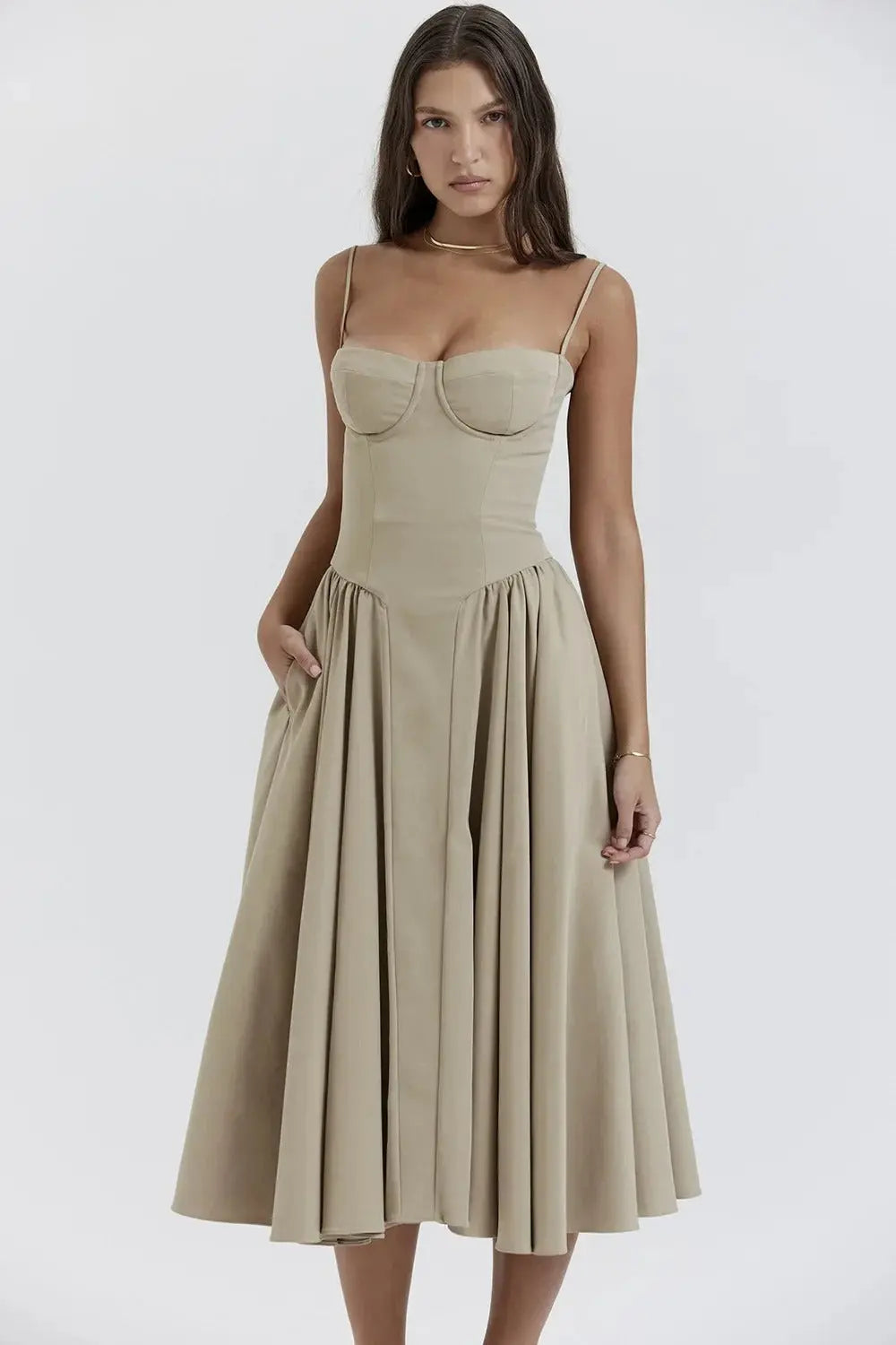 Melis™ Corset Midi Dress Sleeveless