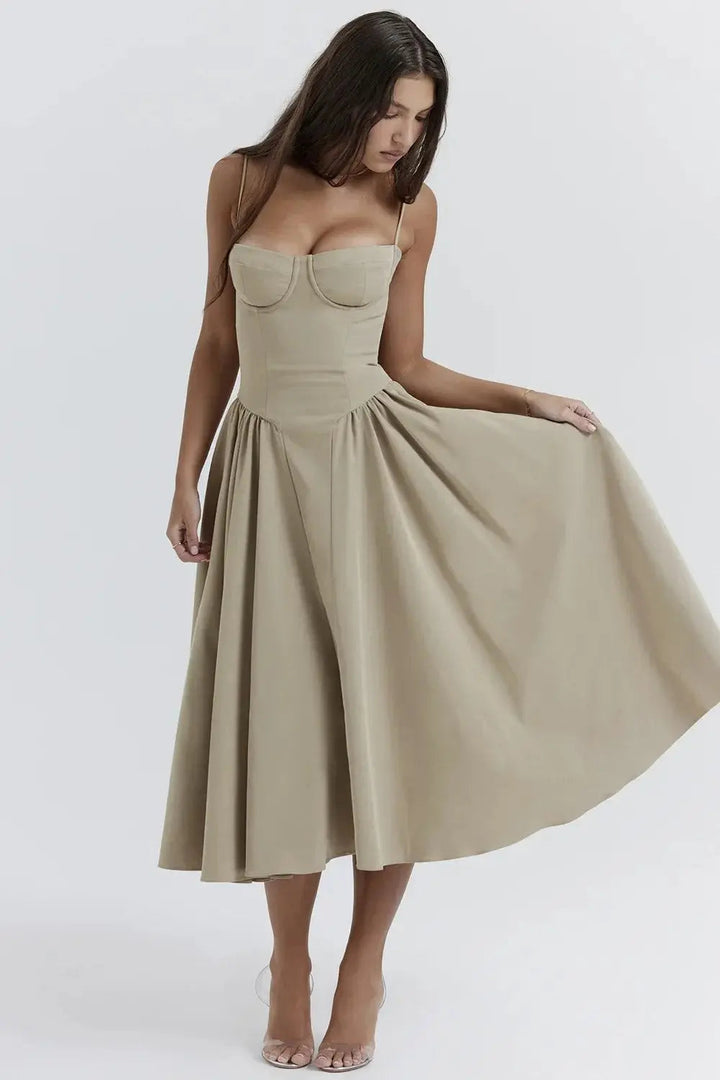 Melis™ Corset Midi Dress Sleeveless