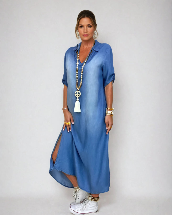 Orina™ long dress with side slit in jeans look