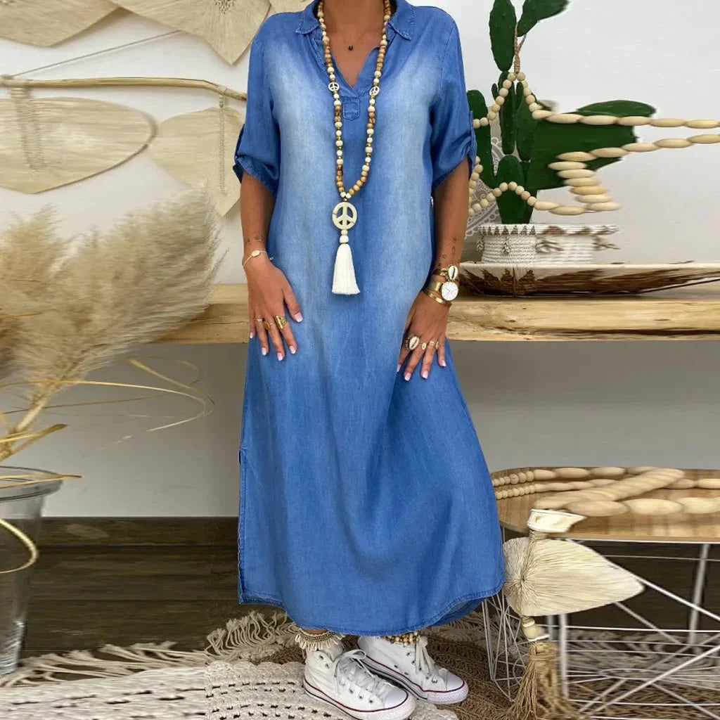 Orina™ long dress with side slit in jeans look