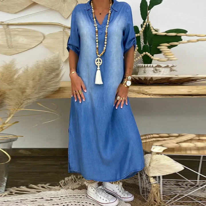 Orina™ long dress with side slit in jeans look