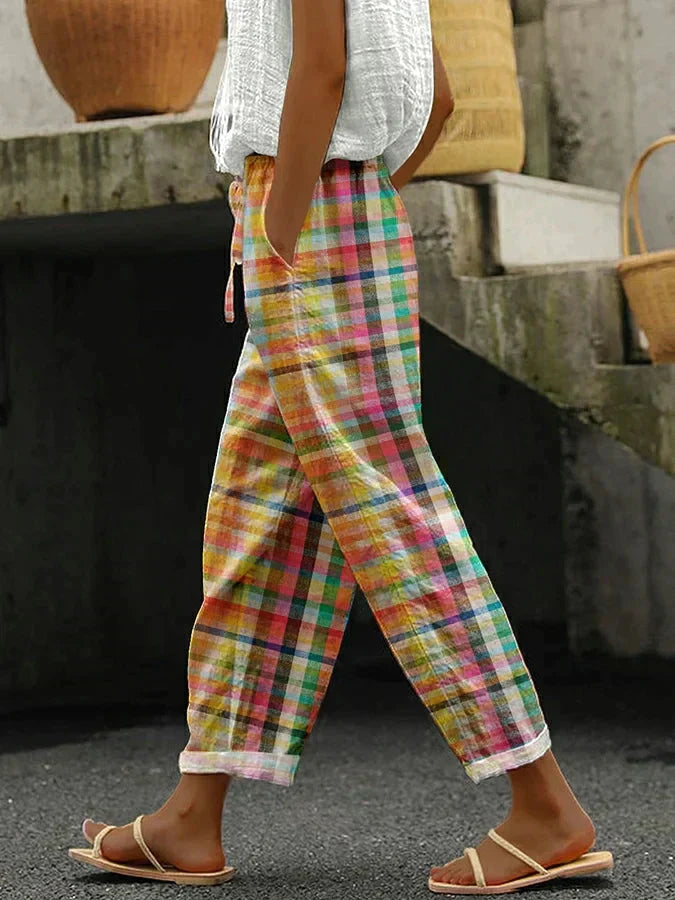 Runa™ checked trousers with bow and stretch waistband