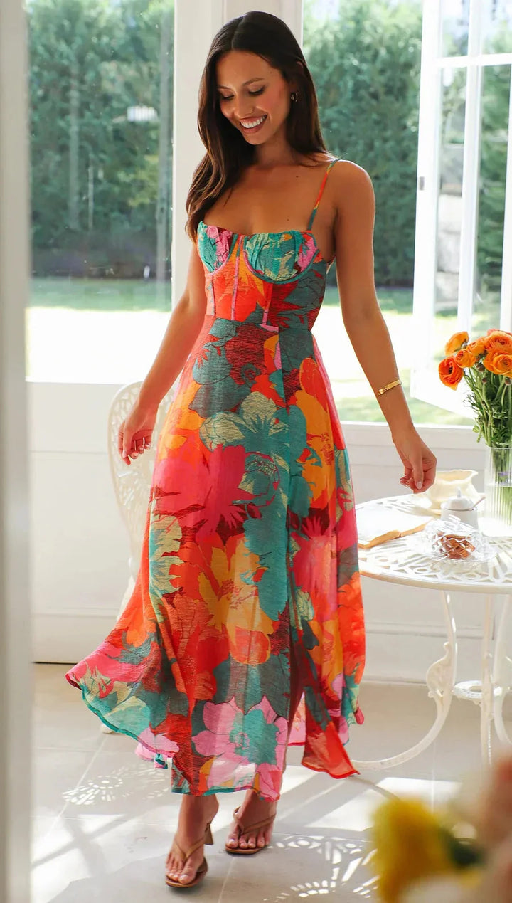 Selara™ jurk met bandjes en bloemenprint