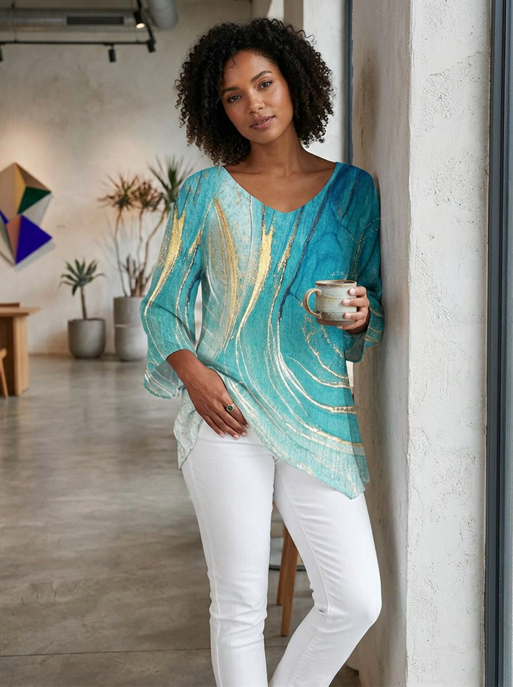 Turiel™ Asymmetrical V-Neck Blouse