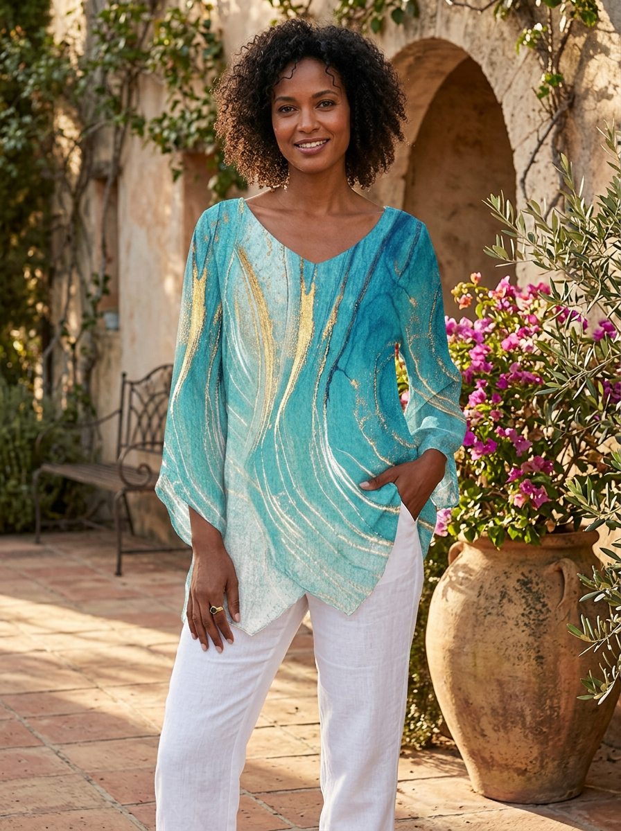 Turiel™ Asymmetrical V-Neck Blouse